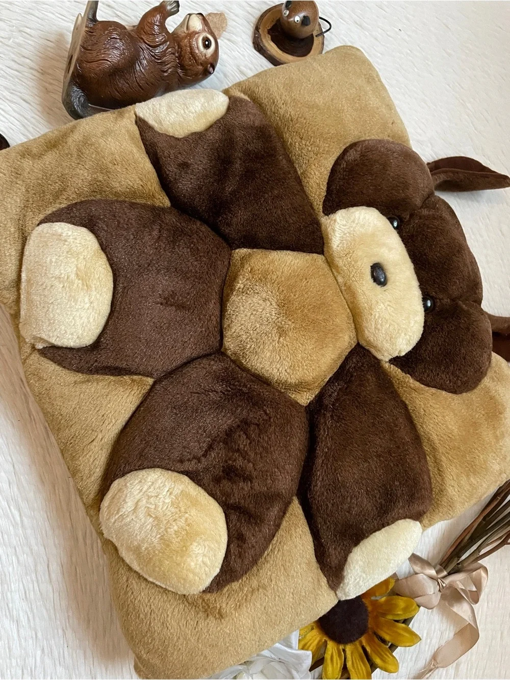 Vintage 3D style Brown Plush Teddy Bear Cushion Pillow